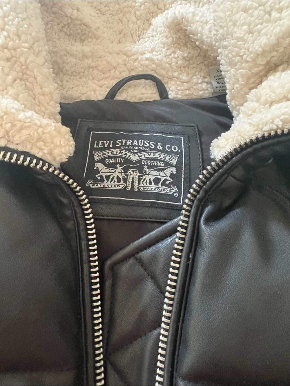 Levi's Black Faux Leather Jacket with Cream Sherpa Lining